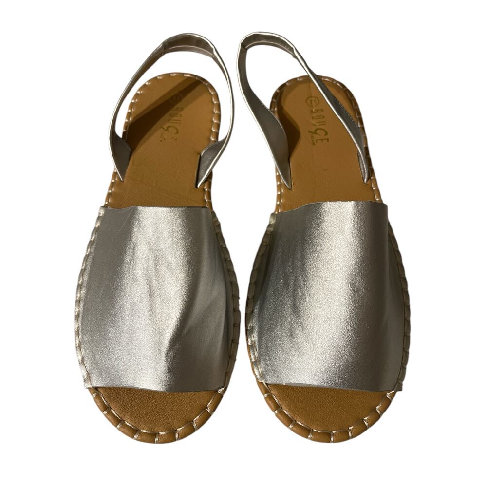 Rouge Helium Elastic Slip On Silver Peep Toe Ankle Strap Flat Sandals 11
